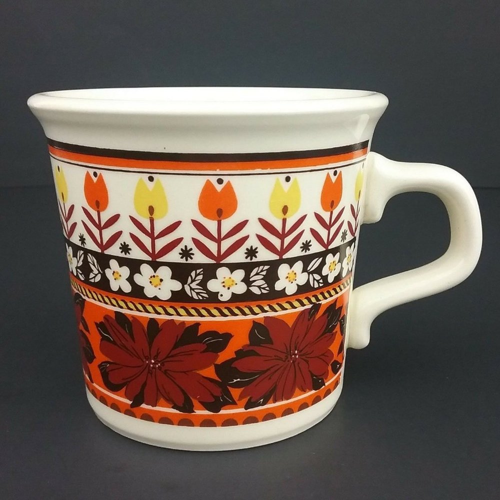 Vintage Taylor International USA Mug Retro Floral Orange Yellow Cup Tuli…
